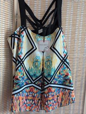 Bisou Bisou Black-Strap Multicolor Abstract Print Tank